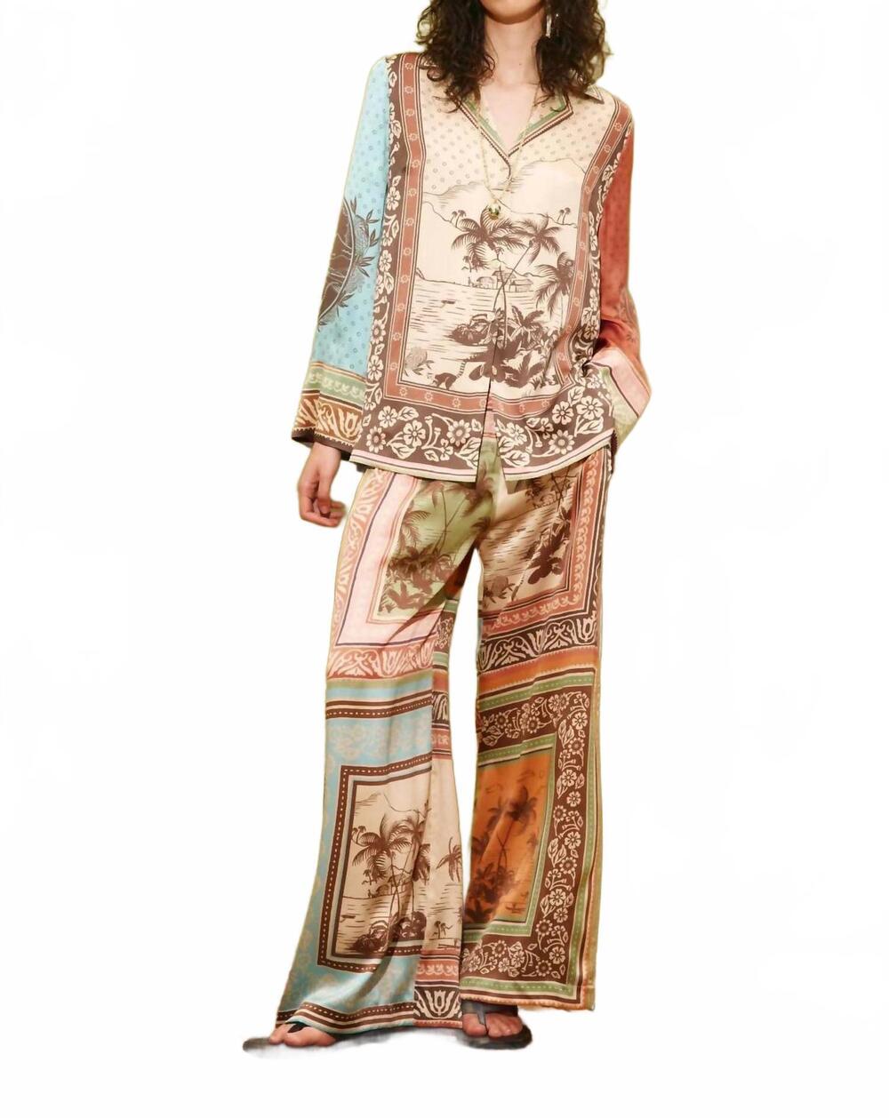 NEW ALEMAIS alberta wide long sleeve silk shirt in multi